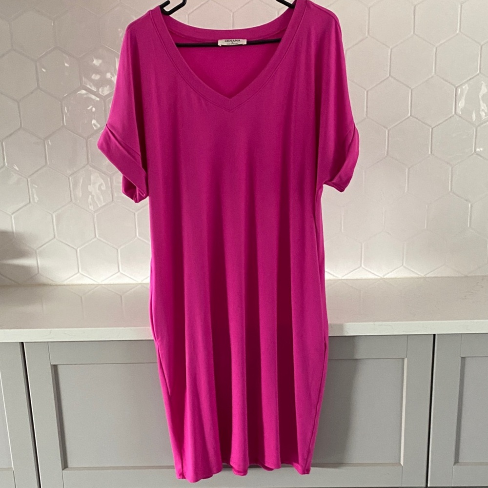 Zenana Outfitters Fuchsia V-Neck Midi Dress
